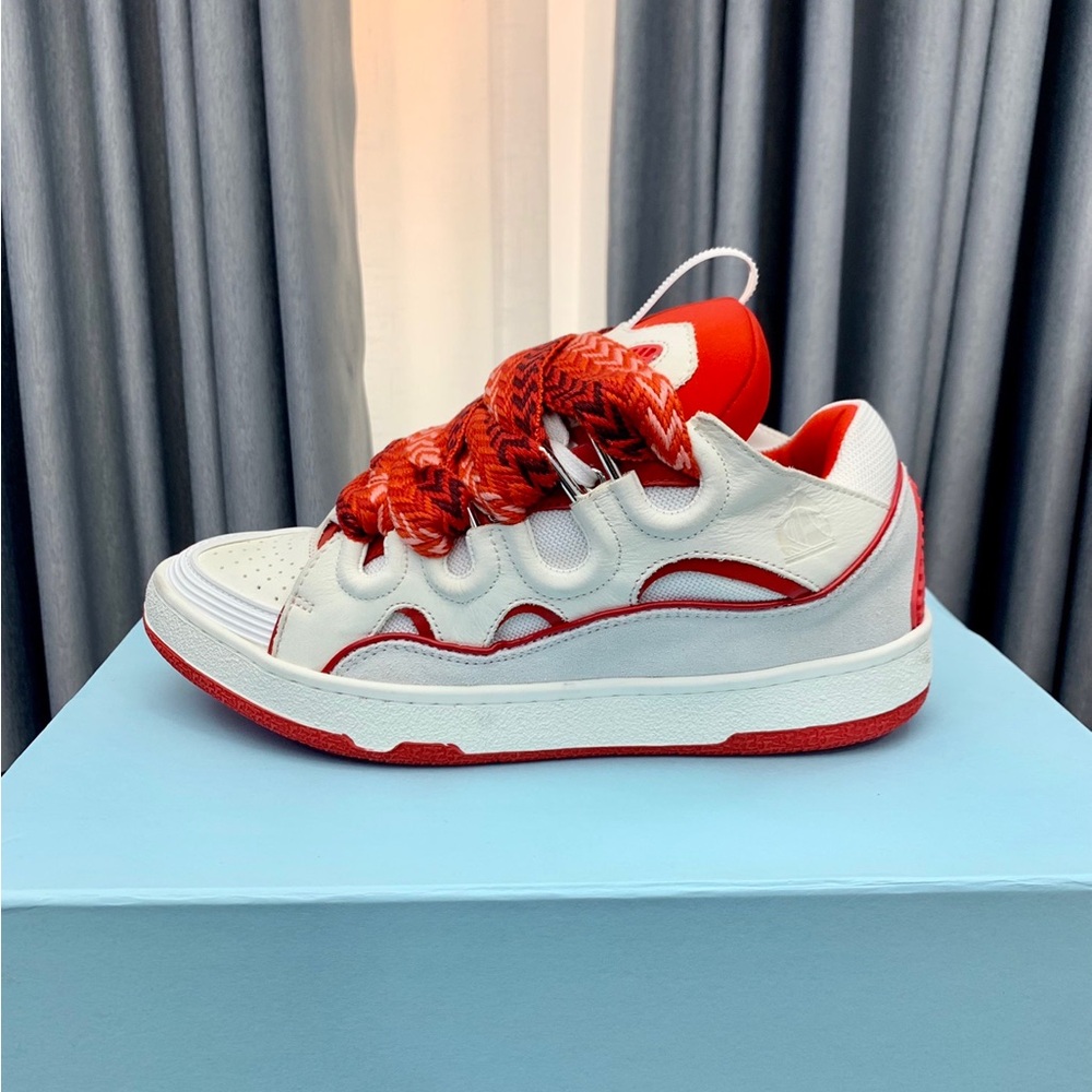 Lanvin Red and White Braided-Lace Women's Sneakers - Picture 9 of 9